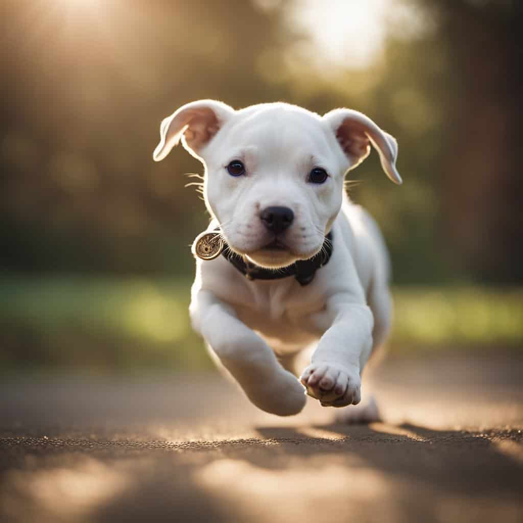 Pitbull puppy learning to walk