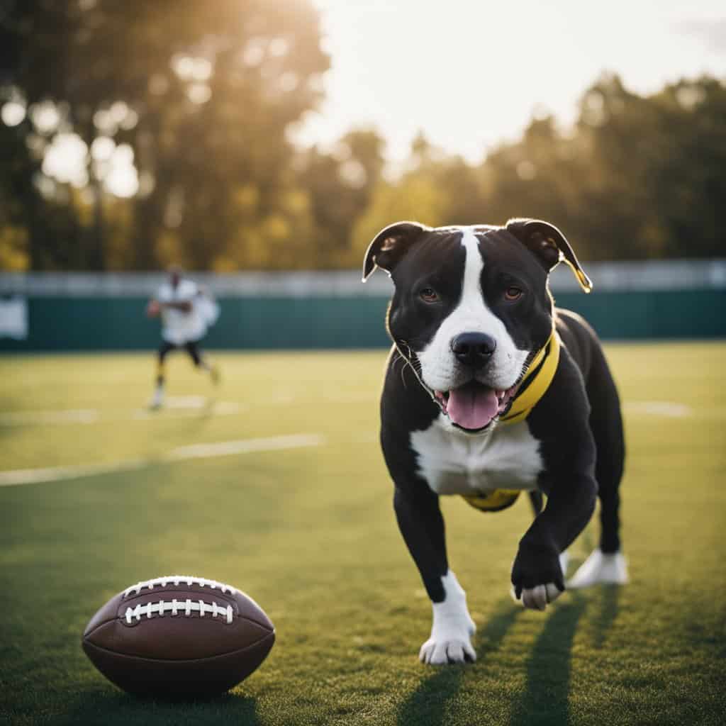 pitbull puppy and football
