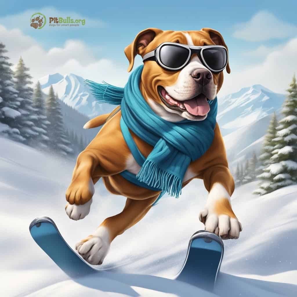 pitbull skiing cartoon