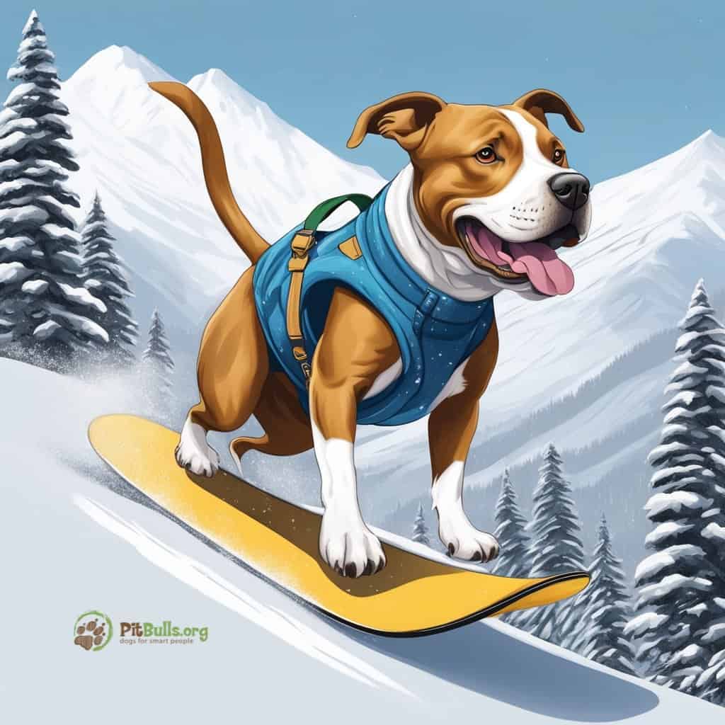 pitbull snowboarding cartoon